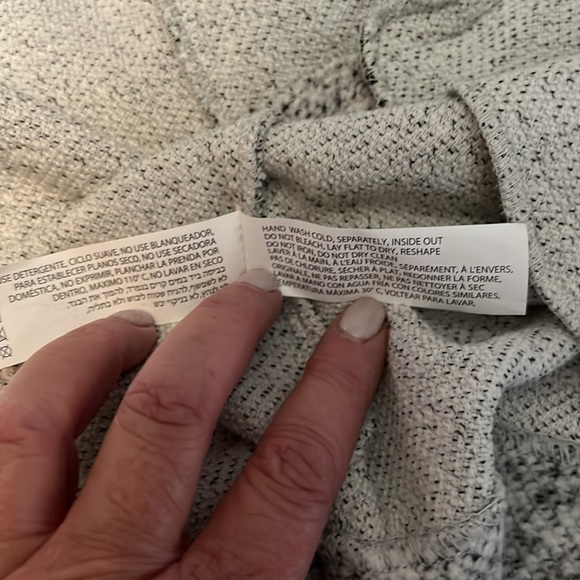 Black Tape Mid Length Jacket Black, White Soft Fuzzy Material Front Zip Pockets - Picture 9 of 9